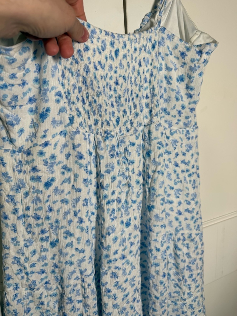 Dee Elly Dainty Blue and White Floral Sundress Tiered Mid Calf Size XL Lined - Picture 5 of 8